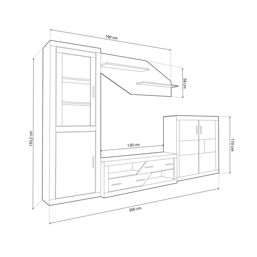 Salão Nuka V10 Cambria - Grafite 300 x 193,2 x 41,4 cm