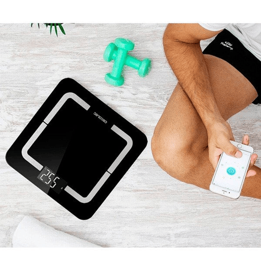 Cecotec Balança para casa de banho digital inteligente de alta precisão, com conectividade e fita métrica.