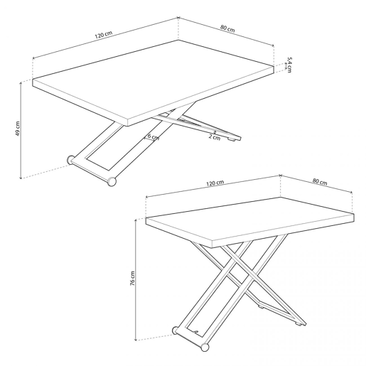 Mesa de centro elevatória Lada Branco - Carvalho 120 x 76 x 80 cm Mesa de centro elevatória Lada Branco - Carvalho 120 x 76 x 80 cm