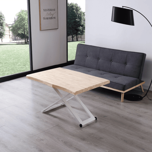 Mesa de centro elevatória Lada Fit Branco - Carvalho 120 x 76 x 80 cm