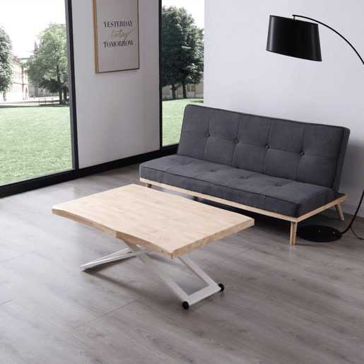 Mesa de centro elevatória Lada Fit Branco - Carvalho 120 x 76 x 80 cm