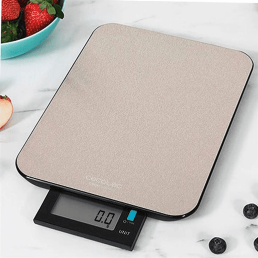 Cecotec Balança de cozinha digital de alta precisão, resistente à água. Com plataforma de aço inoxidável extra plana, ecrã LCD grande e extraível, com capacidade máxima de 10kg com precisão de 1g.