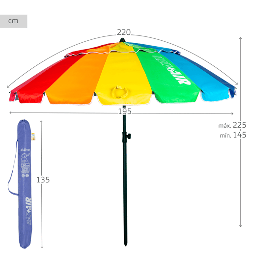 Guarda-chuva de praia corta-vento Ø220 cm multicor cmastro basculante Aktive