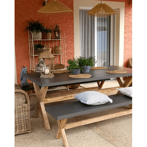 Conjunto de refeições de jardim com tamboretes 8 lugares OLBIA Betão Cinzento