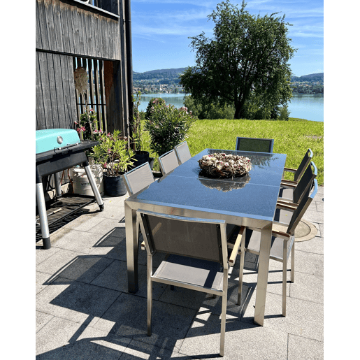 Mesa de refeição de jardim GROSSETO 220 cm 100 cm Polido Granito Preto