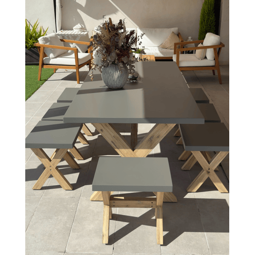 Conjunto de refeições de de jardim com bancos 6 lugares OLBIA Betão Cinzento