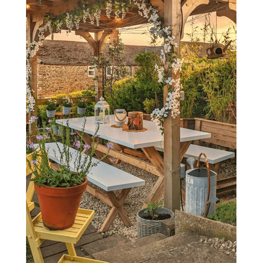 Conjunto de refeições de de jardim com bancos 6 lugares OLBIA Betão Branco