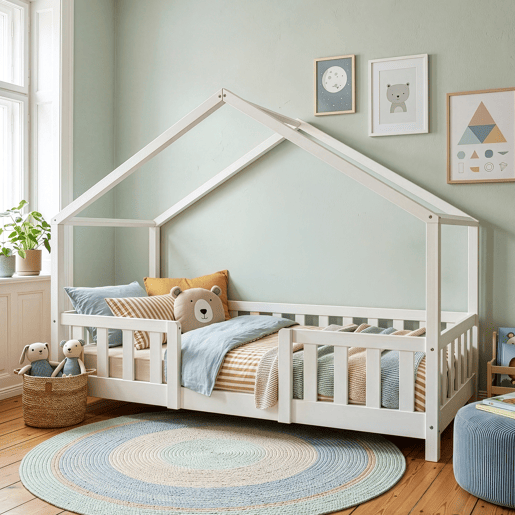 Cama de criança Treviolo em forma de casa pinho 80x160 cm - Branco en.casa Cama de criança Treviolo em forma de casa pinho 80x160 cm - Branco en.casa