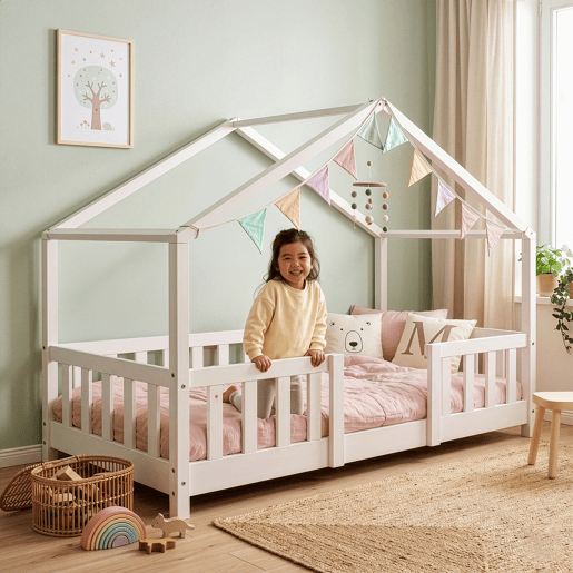 Cama de criança Treviolo em forma de casa pinho 80x160 cm - Branco en.casa Cama de criança Treviolo em forma de casa pinho 80x160 cm - Branco en.casa