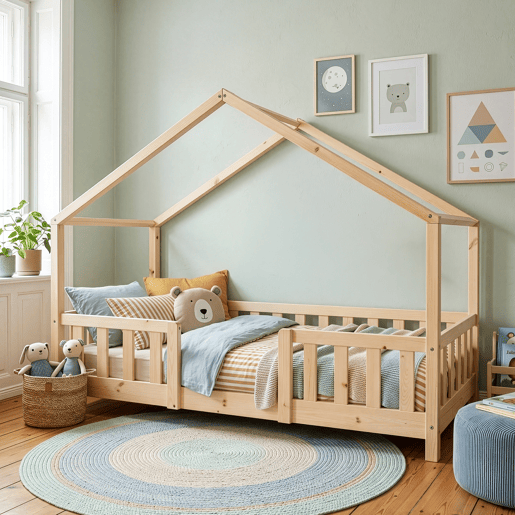 Cama de criança Treviolo em forma de casa pinho 80x160 cm - Natural en.casa Cama de criança Treviolo em forma de casa pinho 80x160 cm - Natural en.casa