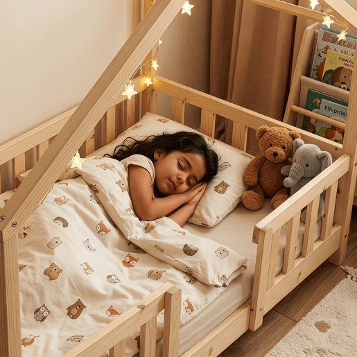 Cama de criança Treviolo em forma de casa pinho 80x160 cm - Natural en.casa Cama de criança Treviolo em forma de casa pinho 80x160 cm - Natural en.casa
