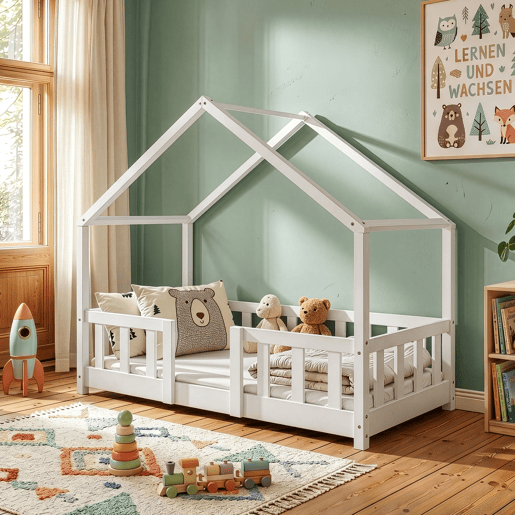 Cama de criança Treviolo em forma de casa pinho 70x140 cm - Branco en.casa Cama de criança Treviolo em forma de casa pinho 70x140 cm - Branco en.casa