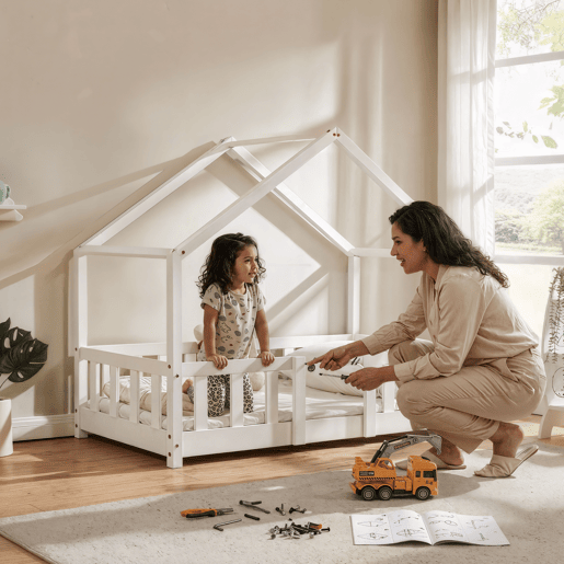 Cama de criança Treviolo em forma de casa pinho 70x140 cm - Branco en.casa Cama de criança Treviolo em forma de casa pinho 70x140 cm - Branco en.casa