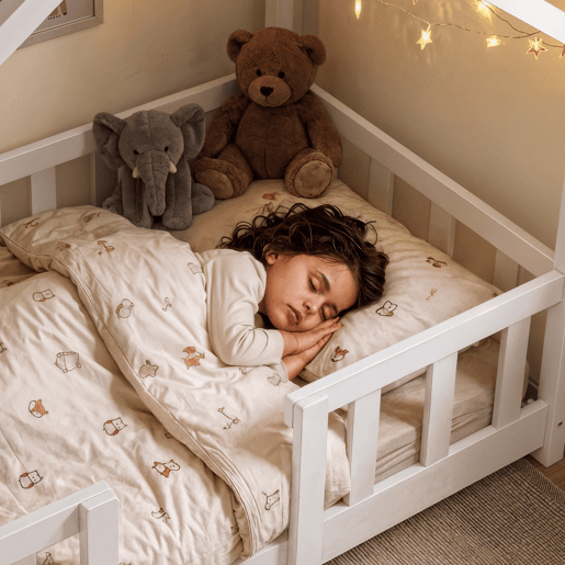 Cama de criança Treviolo forma de casa pinho + colchão 70x140 cm - Branco en.casa
