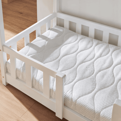 Cama de criança Treviolo forma de casa pinho + colchão 70x140 cm - Branco en.casa