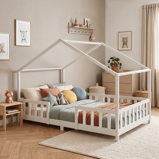 Cama de criança Treviolo em forma de casa pinho 140x200 cm - Branco en.casa Cama de criança Treviolo em forma de casa pinho 140x200 cm - Branco en.casa