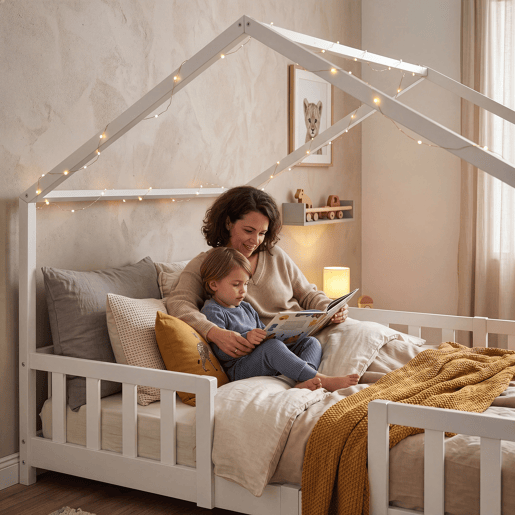 Cama de criança Treviolo em forma de casa pinho 140x200 cm - Branco en.casa Cama de criança Treviolo em forma de casa pinho 140x200 cm - Branco en.casa