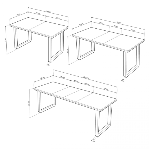 Mesa de jantar extensível Roma Preto - Carvalho 220 x 80 x 77 cm