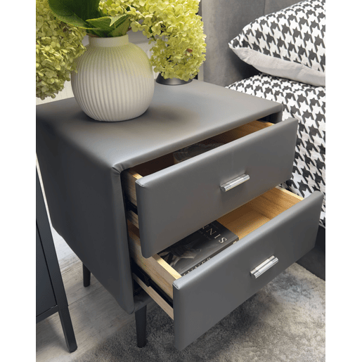 Mesa de cabeceira com 2 gavetas ESSONNE Pele sintética Cinzento