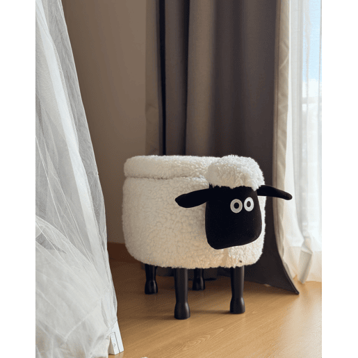 Tamborete animal com arrumação SHEEP Tecido Branco