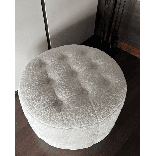 Pufe TAMPA Bouclé Branco 55 cm 55 cm 30 cm