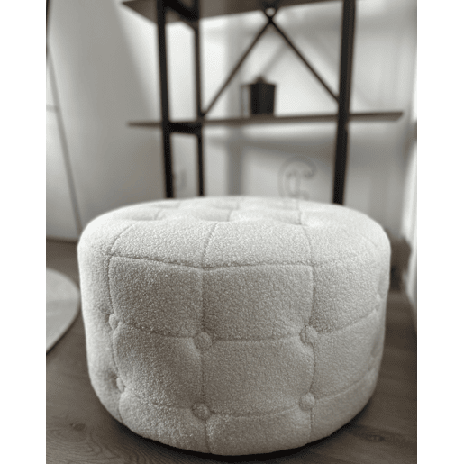 Pufe TAMPA Bouclé Branco 55 cm 55 cm 30 cm