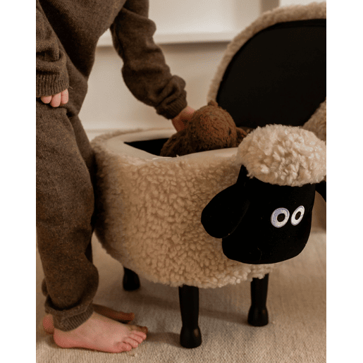 Tamborete animal com arrumação SHEEP Tecido Creme