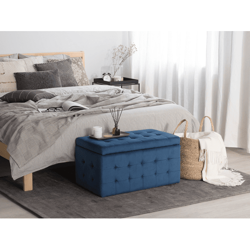 Repousa-pés com arrumação MICHIGAN Veludo Azul escuro