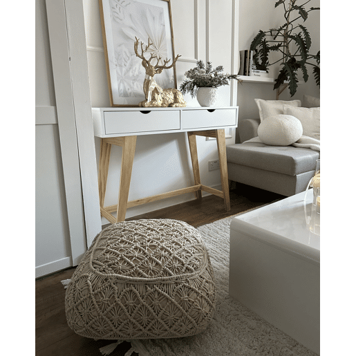 Pufe Macramé BERRECHID Algodão Creme 50 cm 50 cm 20 cm