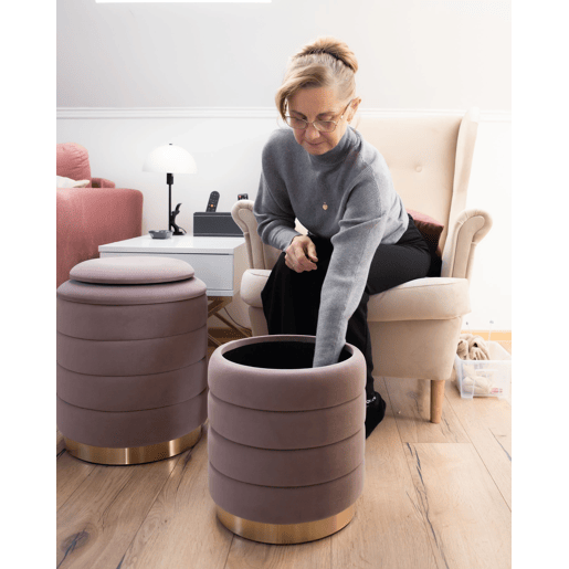 Conjunto de 2 tamboretes com arrumação GARLAND Veludo Rosa 4033 cm 4033 cm 4438 cm
