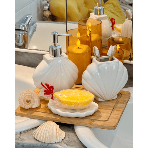 Conjunto de 3 acessórios para a casa de banho SHELL Cerâmica Branco