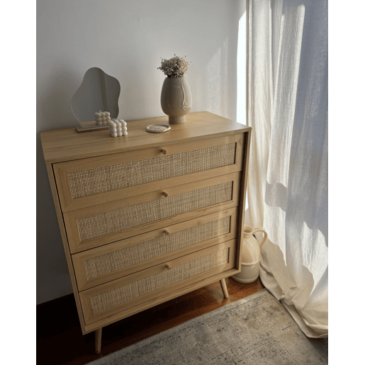 Cómoda 4 gavetas PEROTE Rattan Castanho claro