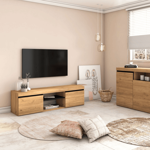 Unidade de TV Ebos 140 Carvalho Nude - Cinza 140 x 40 x 40 cm