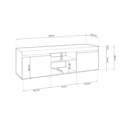 Unidade de TV Ebos 140 Carvalho Nude - Cinza 140 x 40 x 40 cm
