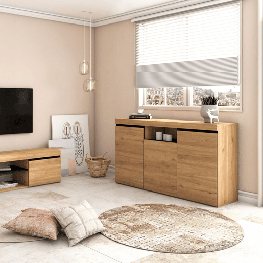 Aparador Ebos 140 Carvalho Nude - Cinza 140 x 80 x 40 cm