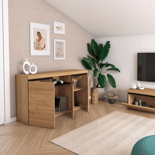 Aparador Ebos 140 Carvalho Nude - Cinza 140 x 80 x 40 cm