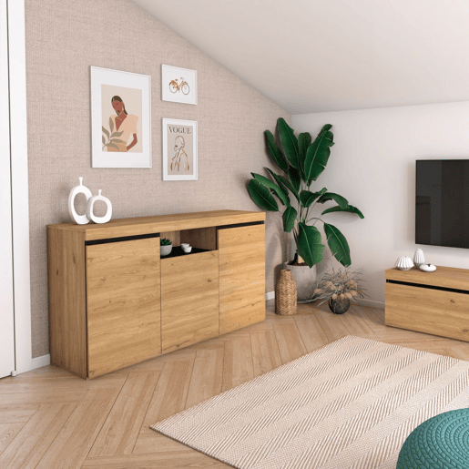 Aparador Ebos 140 Carvalho Nude - Cinza 140 x 80 x 40 cm