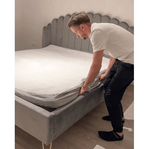 Cama Veludo AMBILLOU 180 x 200 cm Cinzento claro