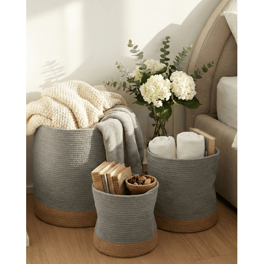 Conjunto de 3 cestos BASIMA Algodão Cinzento