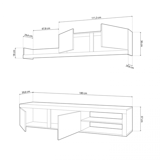 Axis 180 Lounge Branco - Cinza 180 x 37 x 40 cm