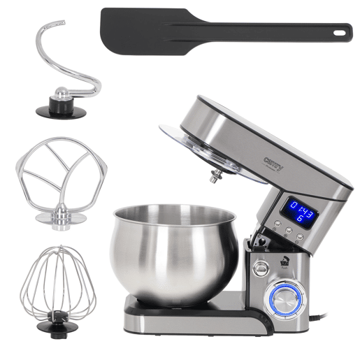 Camry CR4223 Batedeira Planetaria Profissional, Robô de Cozinha, 5L, 6 Velocidades, Acessórios, Inox, 2000,