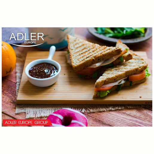 Adler AD3015 Sanduicheira 4 Sanduíches Forma Triangular, Revestimento Anti-aderente, Temperatura Automática, 850, Prata negra