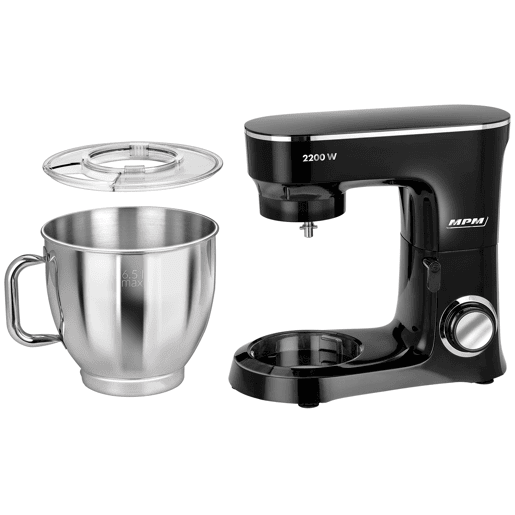 MPM MRK-19B Batedeira Planetaria Profissional de Massa, Robô de Cozinha, 6,5 L, 6 Velocidades, Acessórios, Inox, 2200, Preto  Inox