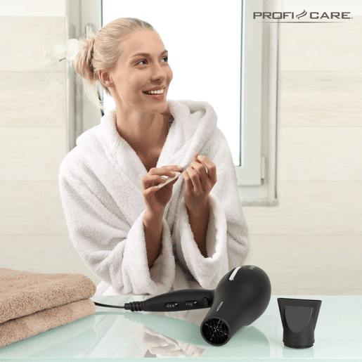 Proficare HT 3017 Secador de Cabelo 3 níveis temperatura difusor profissional Ionic, 2200, Preto
