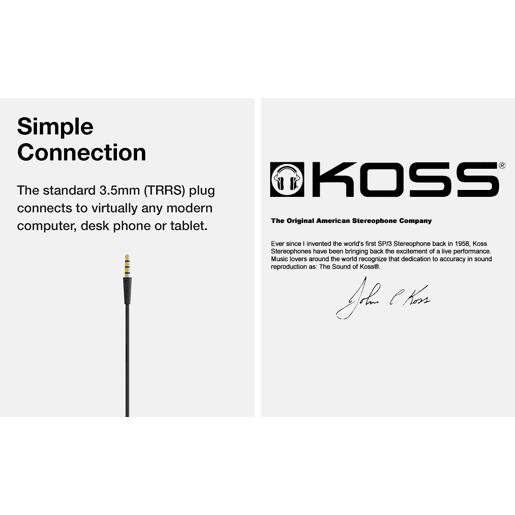 KOSS CS95i Auricular com Fio e Microfone com Cancelador de Ruído, Auscultadores Mono para Videoconferência, Dorado