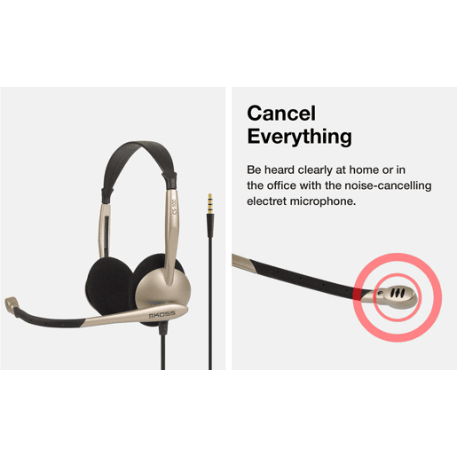 KOSS CS100i Auricular com Fio e Microfone com Cancelador de Ruído, Auscultadores para Videoconferência, Dorado