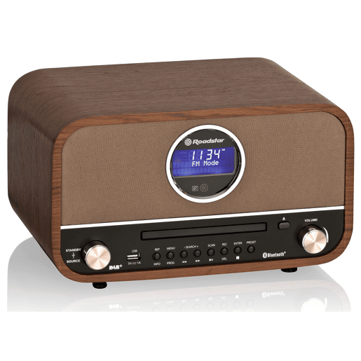 Roadstar HRA1782NDBT Aparelhagem de som Vintage Rádio DAB+FM, Leitor de CD-MP3, Bluetooth, USB, Controle Remoto, , Madeira
