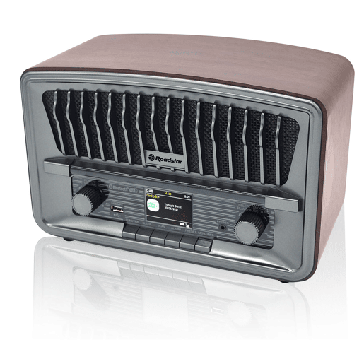 Roadstar HRA-270D+BT Rádio Digital Portátil Vintage DAB+FM Bluetooth USB, Estéreo, AUX-IN, Relógio de Alarme Duplo, , Madeira