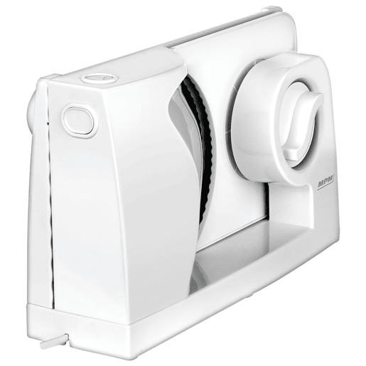 MPM MKR-05 Fatiador Cortador en Fatia de Carnes e Pão, Espessura de Corte Ajustável 0 -15 mm, Roda Aço Inoxidável 170mm, 150, Branco
