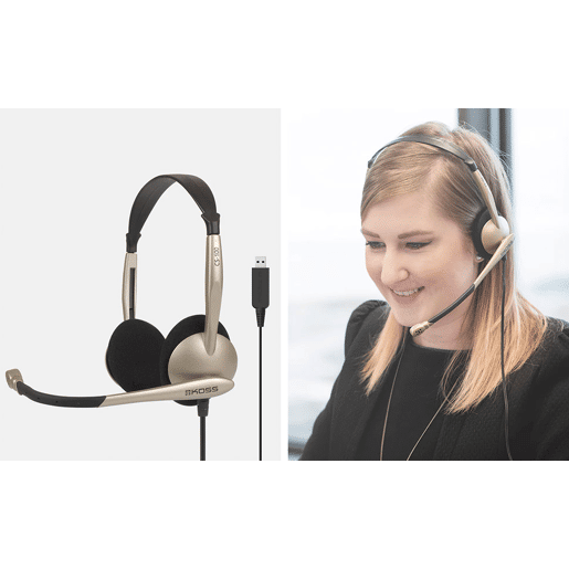 KOSS CS100 USB Auricular com Fio USB e Microfone com Cancelador de Ruído, Auscultadores para Videoconferência, , Bege